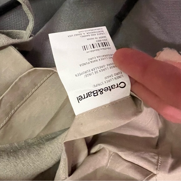 NWOT Crate&Barrel pillow euro 26x26 sham linen lurex stripe, tan gold detail - Picture 6 of 7